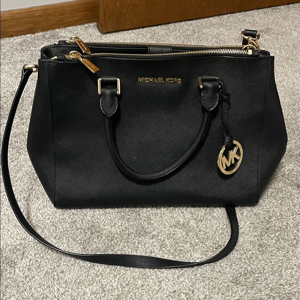 Michael Kors Black Satchel with Gold Accents